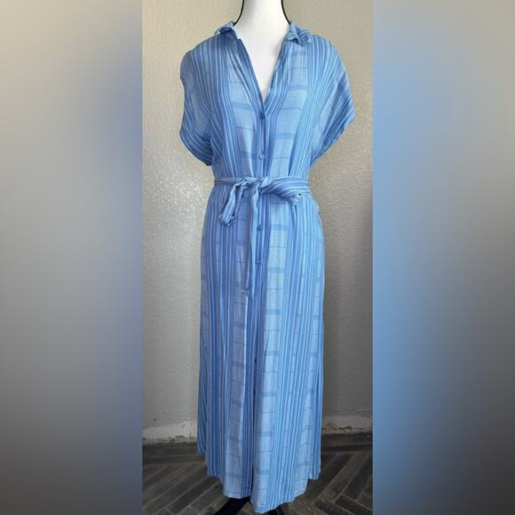 Lush Blue Midi Button Up Dress | Size L - Picture 1 of 5